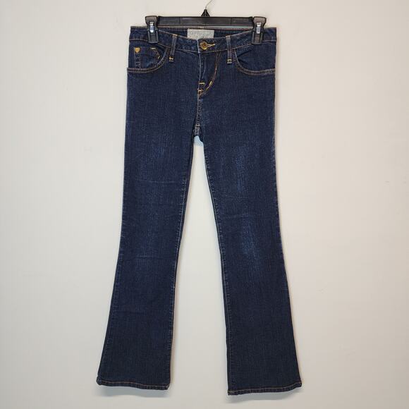 Vintage Y2K Phat Fashion Silver Label Flare Jeans Size 5 28x33 Dark Flat Front - Picture 1 of 12